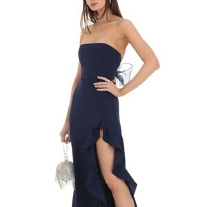Lucy in the sky strapless bow navy maxi dress